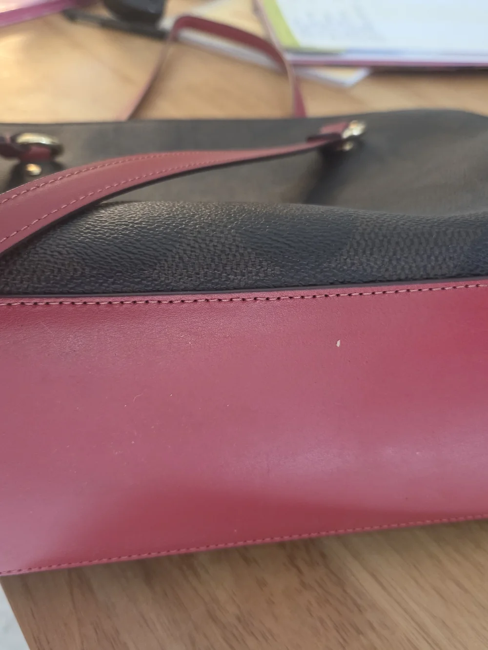 Coach Signature Tote with Red Trim